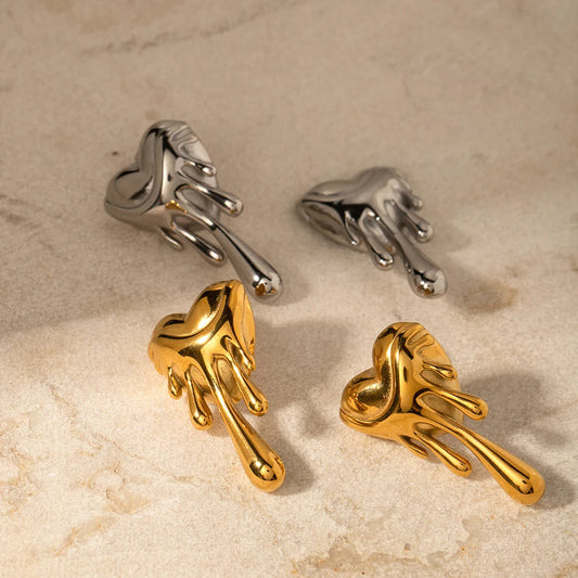 Stainless Steel Love Melting Heart Shaped Dangle Earrings Waterproof Metal Fashion Earrings T24
