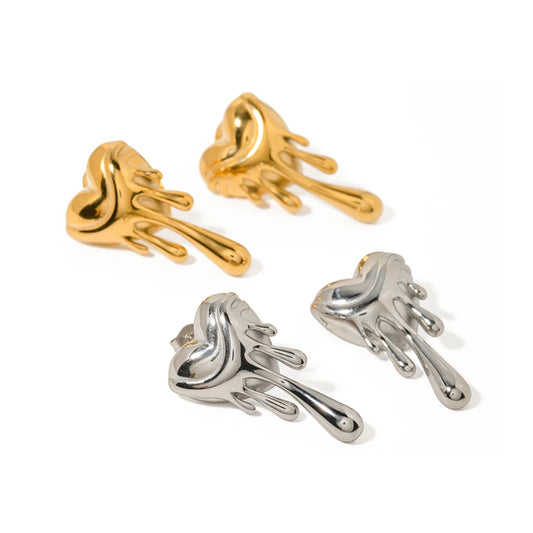 Stainless Steel Love Melting Heart Shaped Dangle Earrings Waterproof Metal Fashion Earrings T24