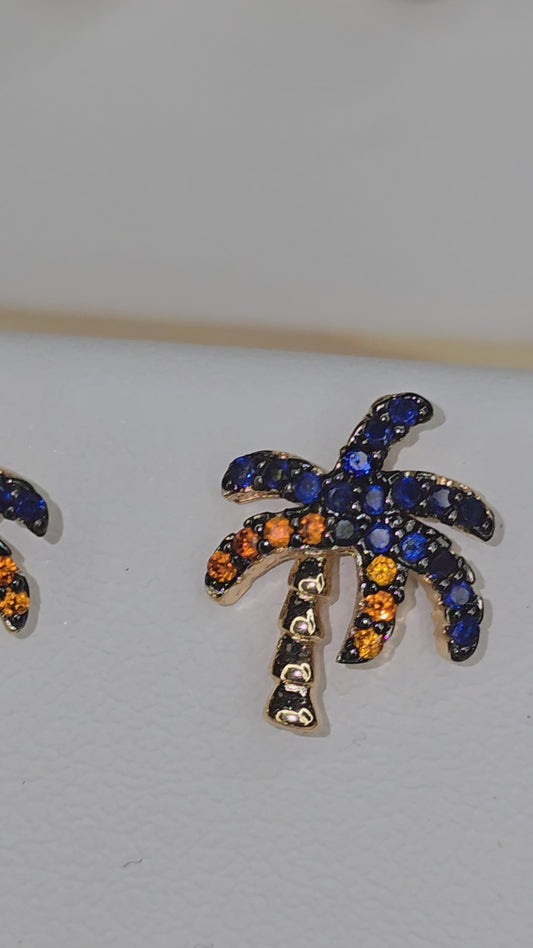 Caribbean Vibes Gold plated and Colored Zircon Palm Tree Earring and Ring Set