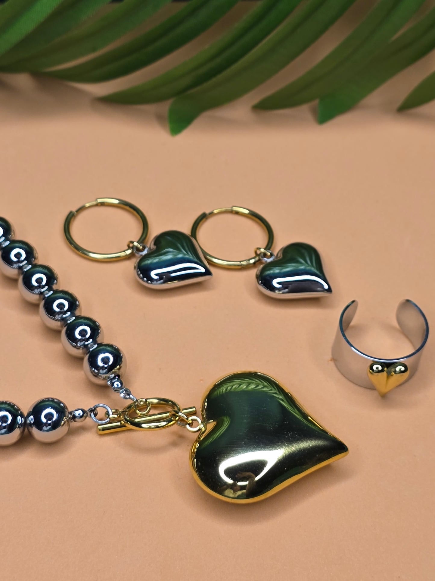 Heartfelt Harmony: Two-Tone Love Stainless Steel Jewelry Set