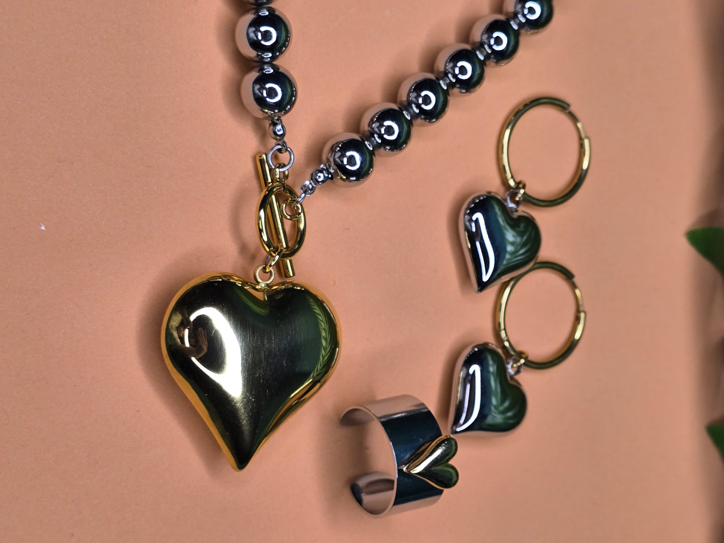 Heartfelt Harmony: Two-Tone Love Stainless Steel Jewelry Set
