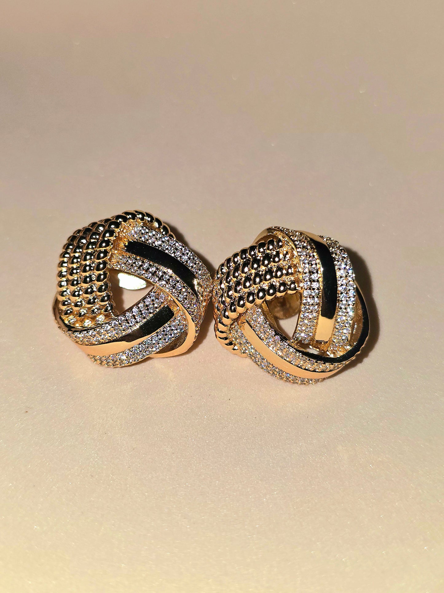 Gold and Zircon Intertwined Knot Earrings