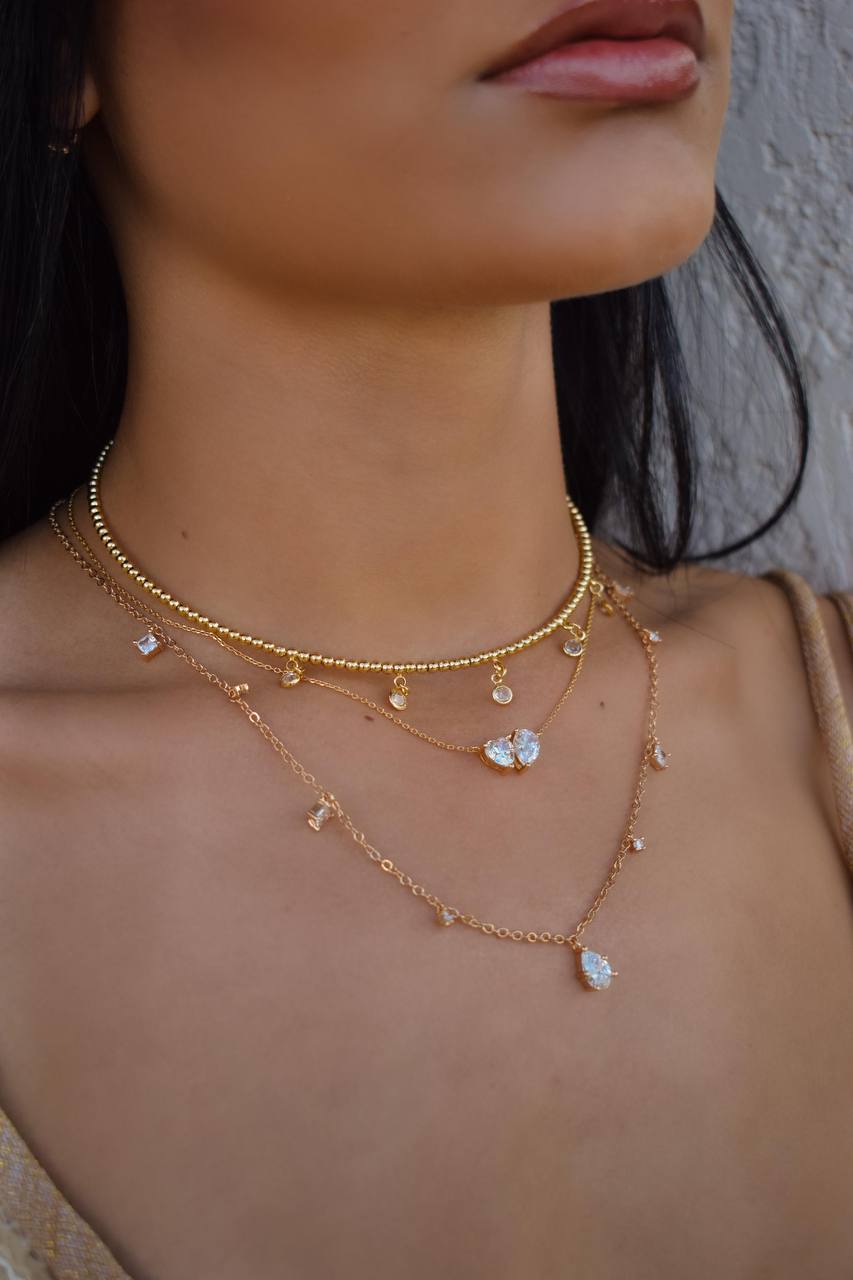 5 Zircon Drop Choker Necklace 18k Gold Planting