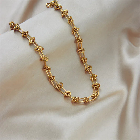 Stainless Steel Vintage Gold Color Link Necklace High Quality Rust Proof