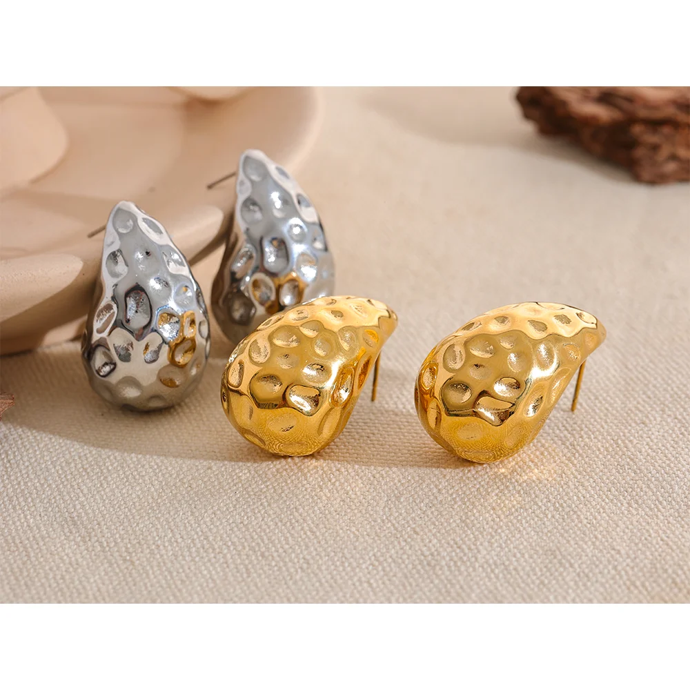 Stainless Steel Water Drop Fashion Hollow Stud Earrings Gold Color New