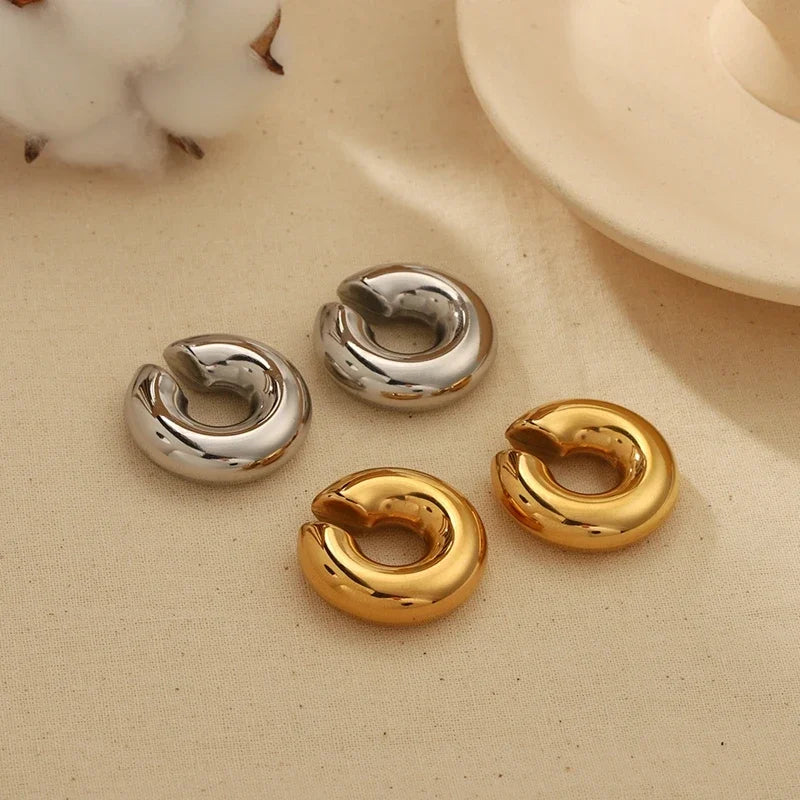 Stainless Stee Oversize C Shape Chunky Ear Cuff Gold Plated