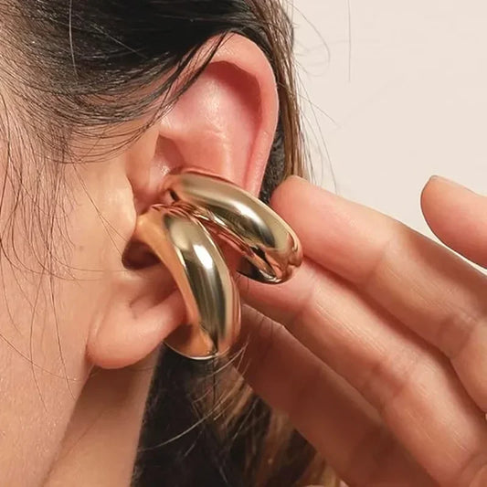 Stainless Stee Oversize C Shape Chunky Ear Cuff Gold Plated