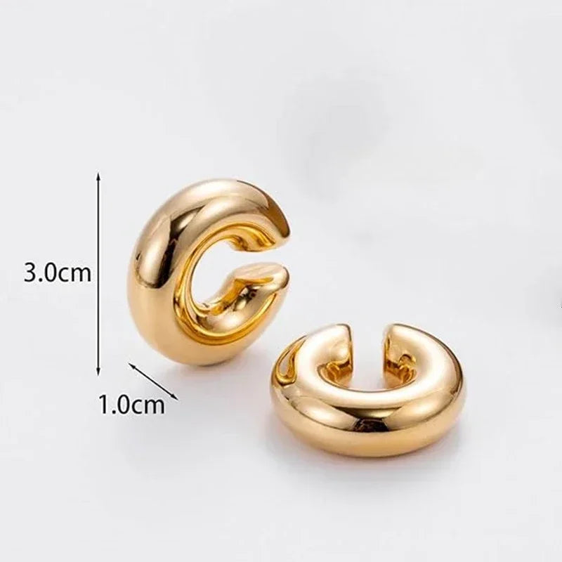 Stainless Stee Oversize C Shape Chunky Ear Cuff Gold Plated