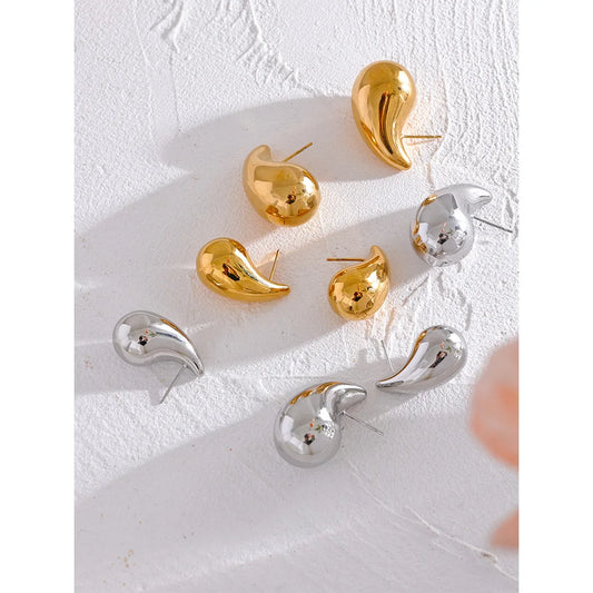 Stainless Steel Water Drop Fashion Hollow Stud Earrings Gold Color New