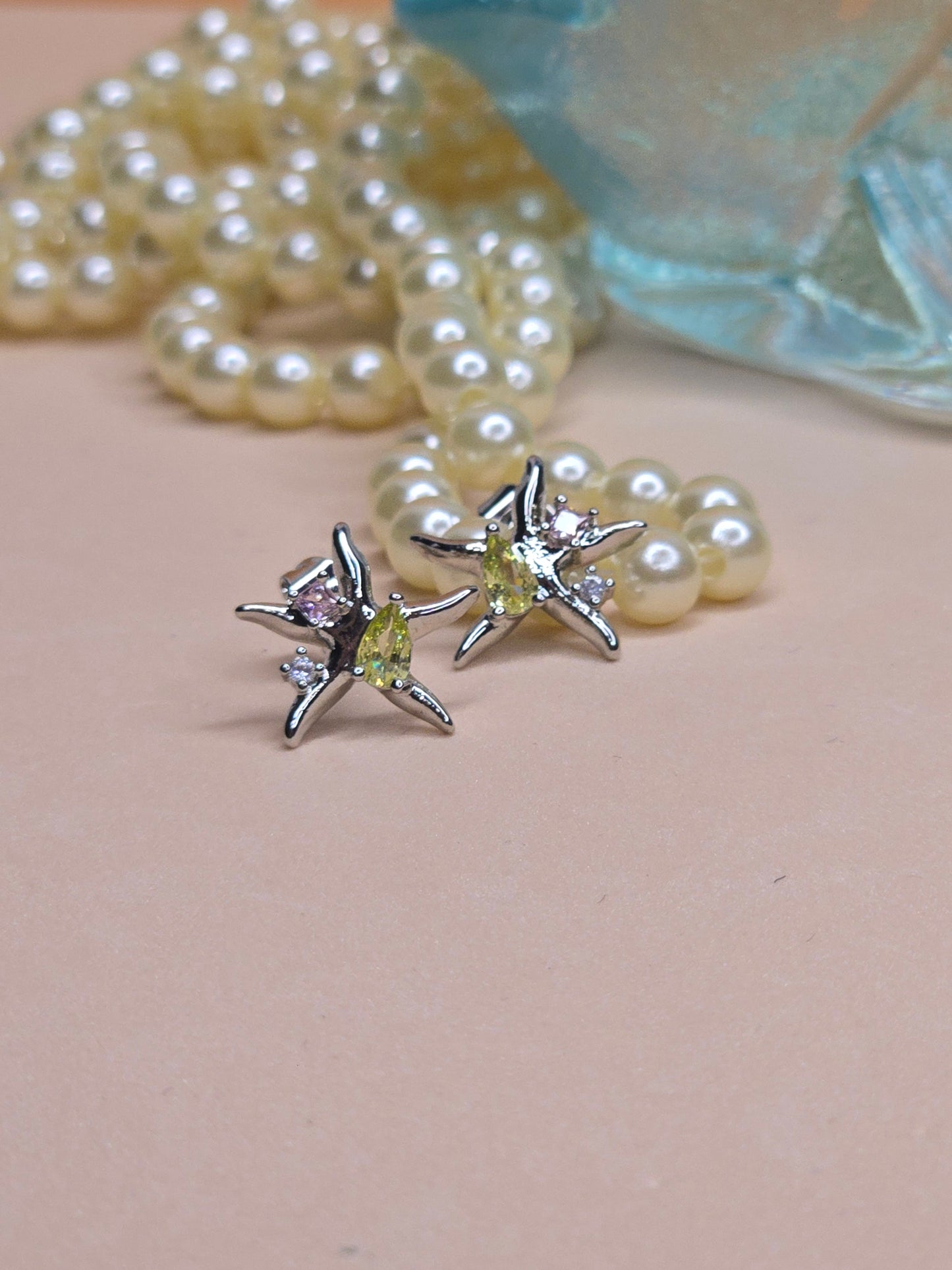 Radiant Starburst Stud Earrings with Yellow, Pink and Clear Stones