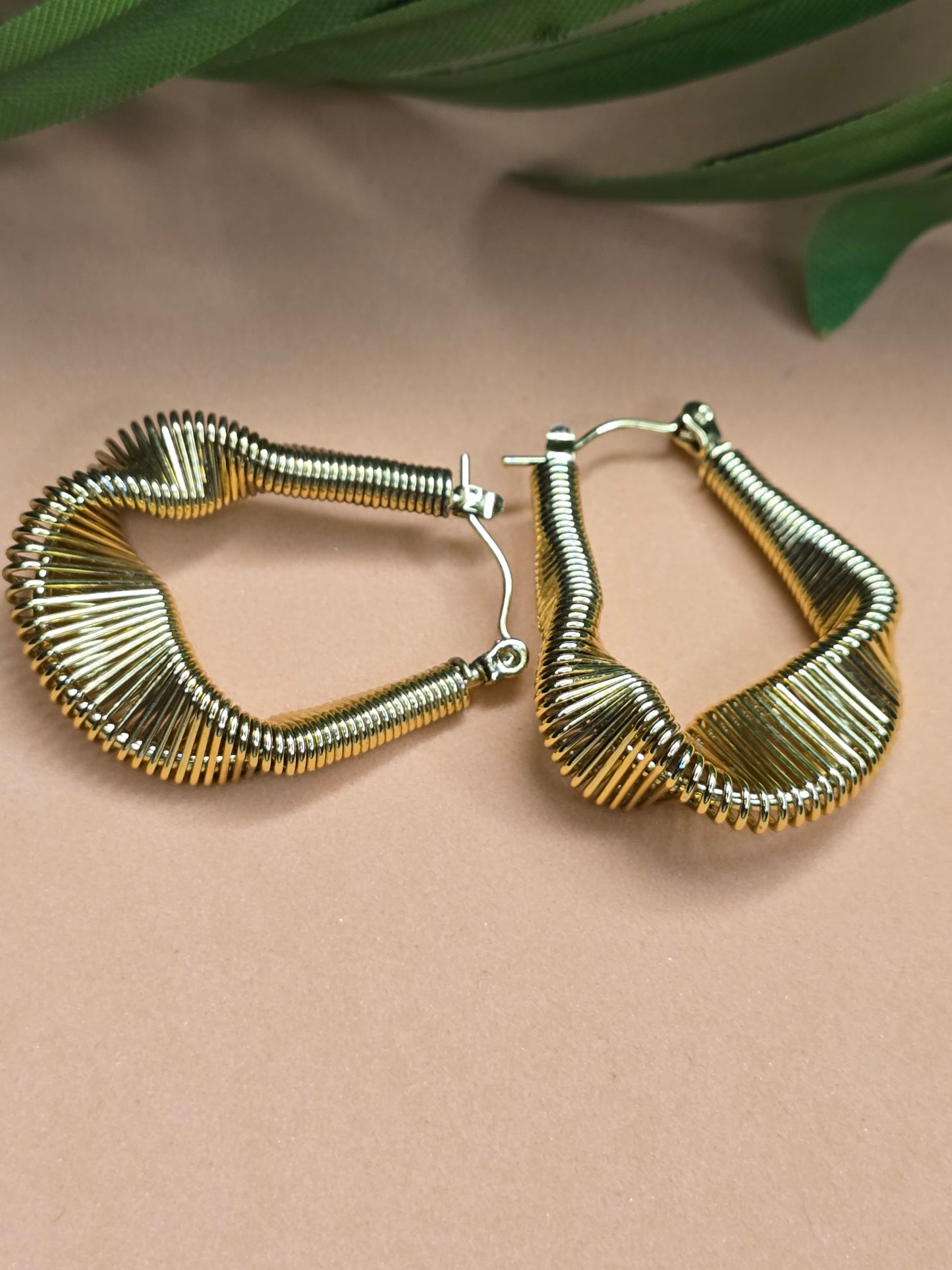 Twisted Coil Stainless Steel With Gold Plated Hoop Earrings