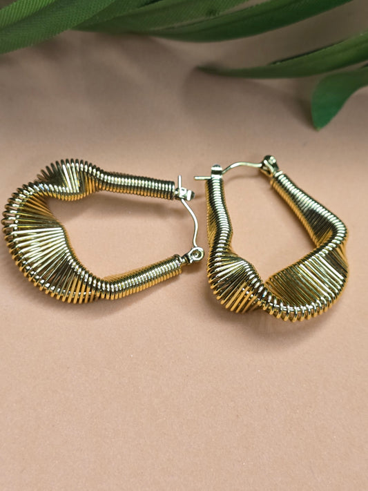 Twisted Coil Stainless Steel With Gold Plated Hoop Earrings