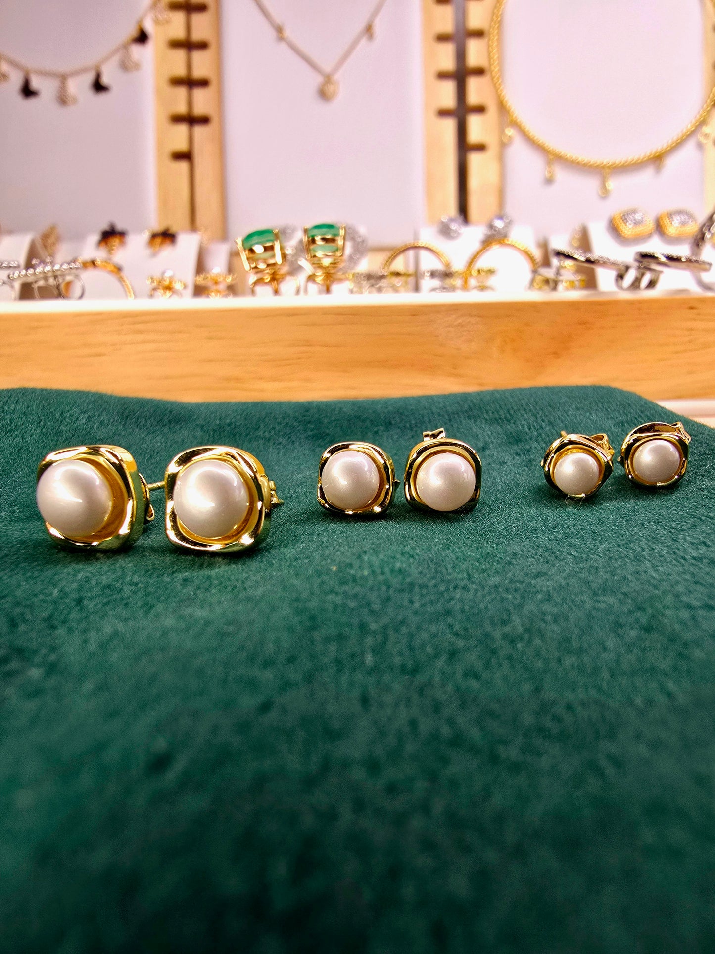 Golden Pearl Stud Earring Trio