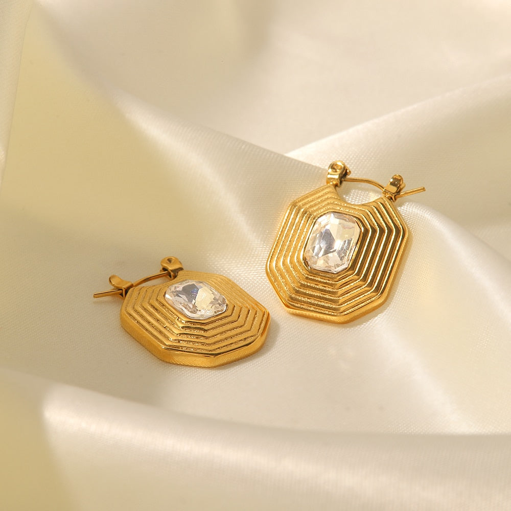 Vintage Stainless Steel Zircon Pyramid Drop Earrings with hight quality gold Plating / Waterproof