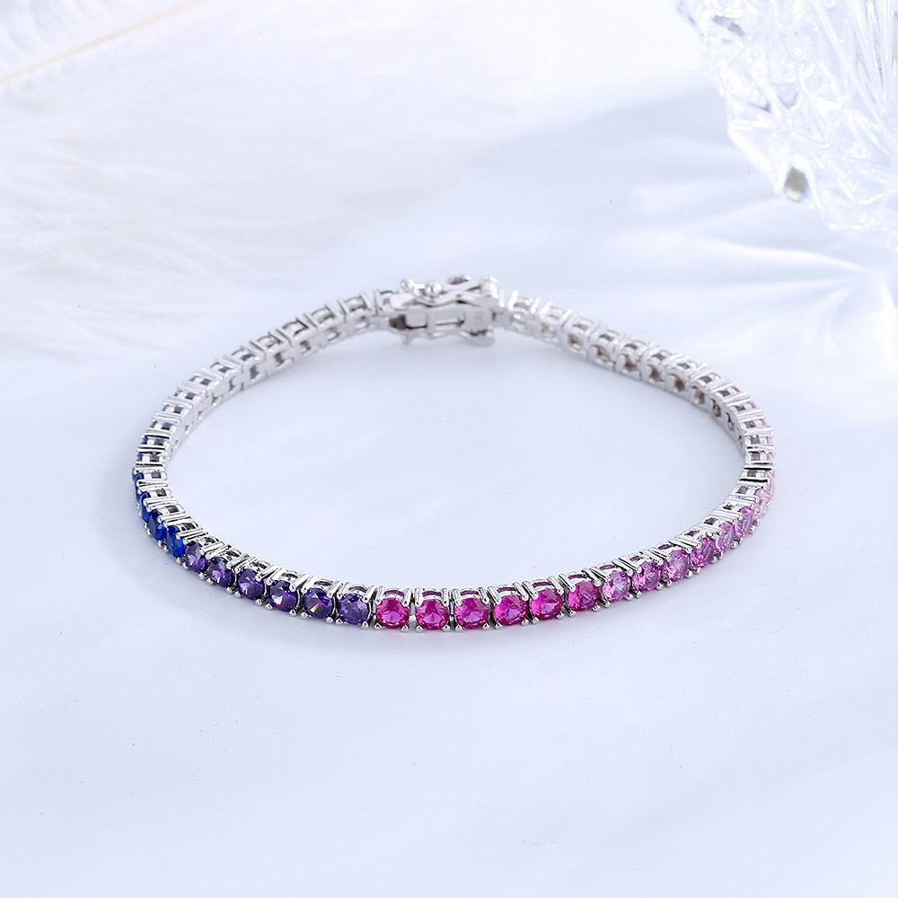 Solid Real 925 Silver 3 mm Rainbow Zircon Tennis Bracelet 15/16/17/18/19/20/21 cm Colorful Fine Jewelry