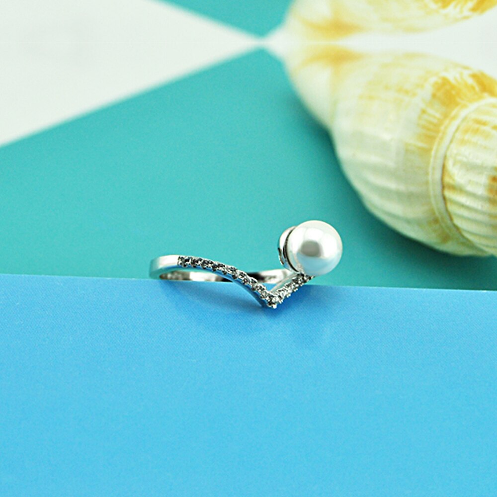 Elegant 100% 925  Sterling Silver Inlay Pearl Ring embeded with high quality Flower Heart  Zircon