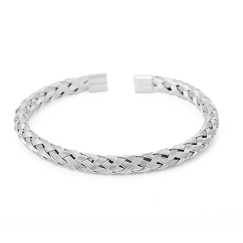 Knitting Bracelet Unisex Stainless Steel Opening Cuff Adjustable Bangle