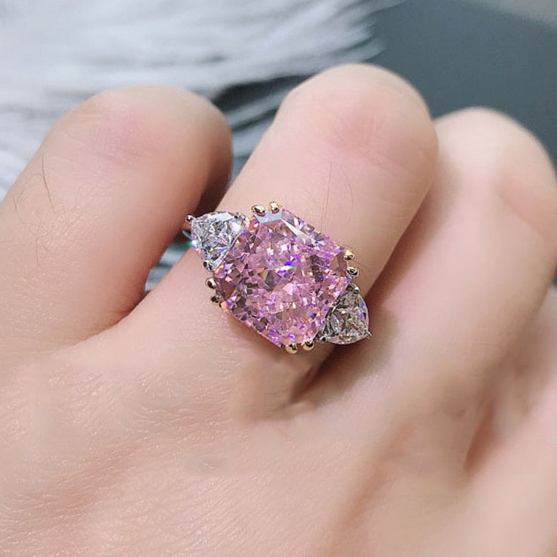 Princess Pink Moissanite & Zircon Rings with 925 Sterling Silver Setting