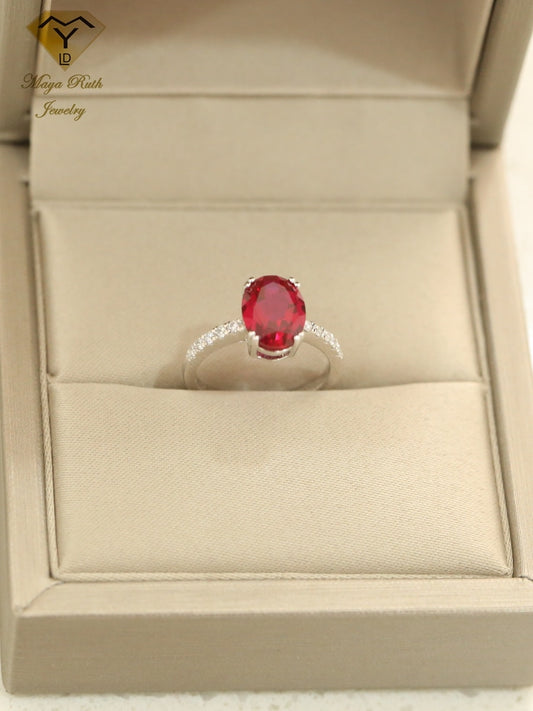 Magnificant Oval Shape Lab Created Ruby Real Echt 925 Sterling Silver