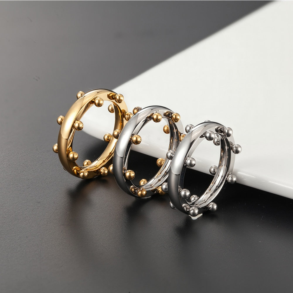 Stainless Steel Bangle & Ring Jewelry Set With Mini Gold spheres