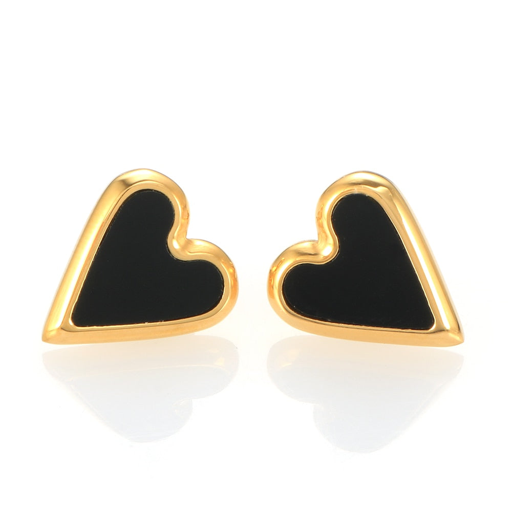 Natural Shell Love Heart Stud Earrings Black/White/Green