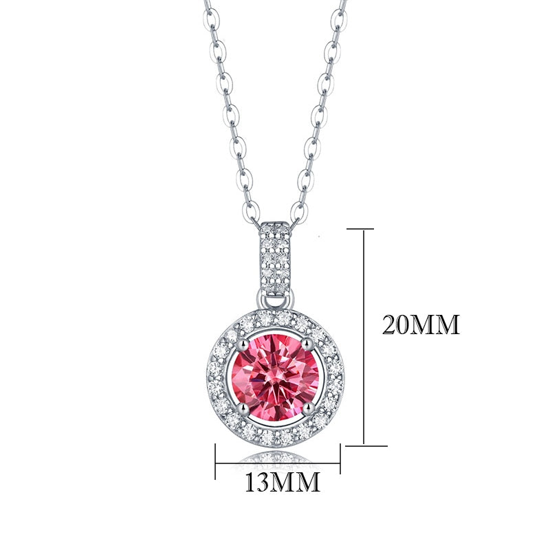 Luminous 3CT 9MM Pink Moissanite Pendant Necklace with gem Certificate