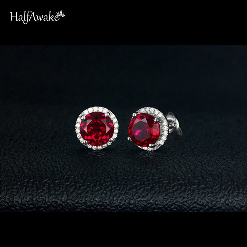 Luxury Ruby Semi Precious Stud Earrings made with 925 Sterling Silver