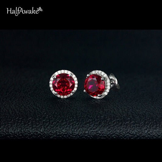 Luxury Ruby Semi Precious Stud Earrings made with 925 Sterling Silver