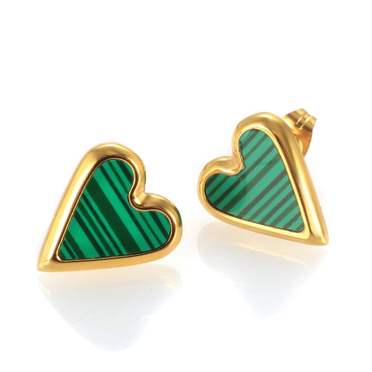 Natural Shell Love Heart Stud Earrings Black/White/Green