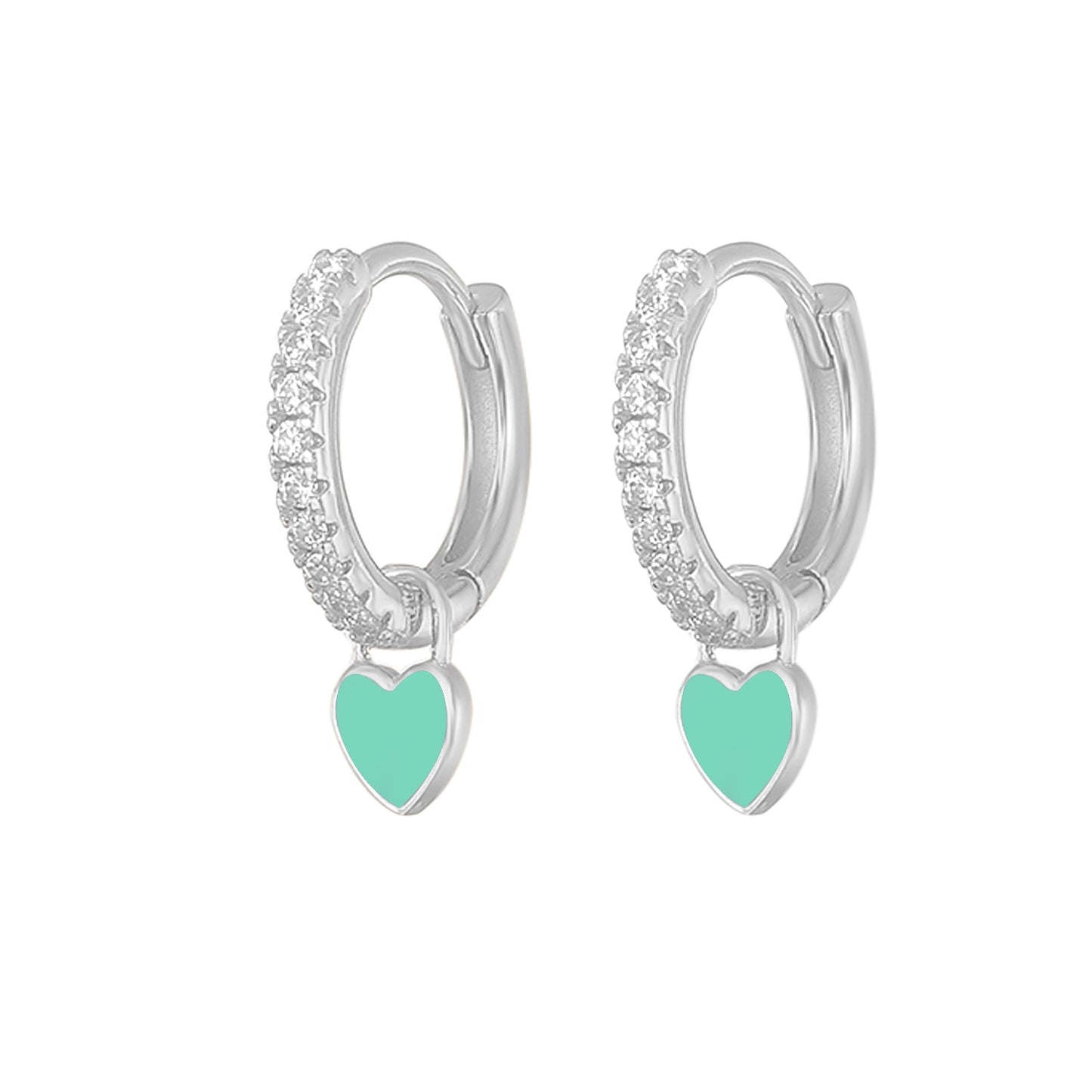 Silver Color Hoop Earrings With Cute Candy Neon Color Enamel Heart Charm Drop Earring