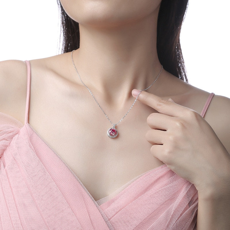 Luminous 3CT 9MM Pink Moissanite Pendant Necklace with gem Certificate