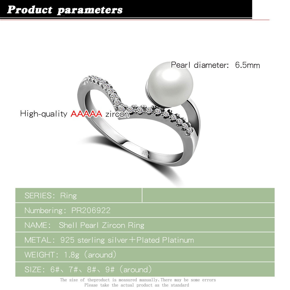 Elegant 100% 925  Sterling Silver Inlay Pearl Ring embeded with high quality Flower Heart  Zircon