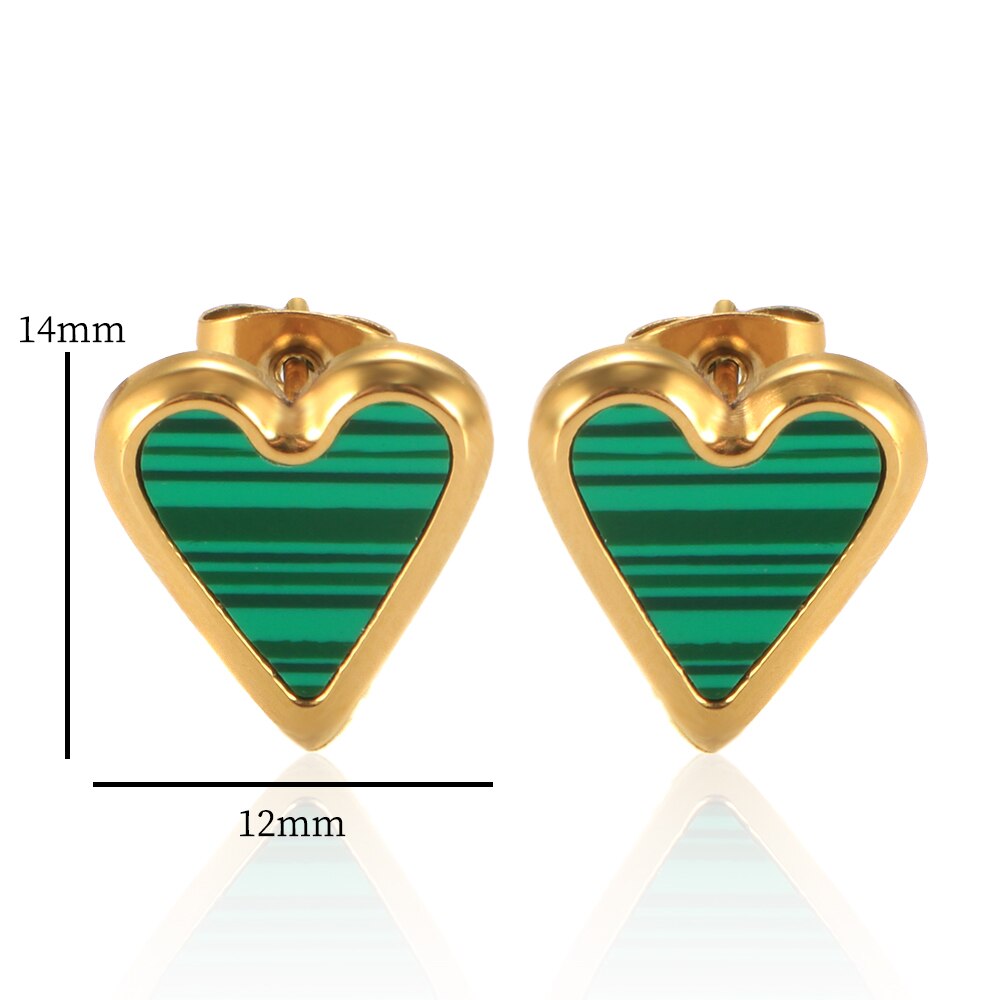 Natural Shell Love Heart Stud Earrings Black/White/Green