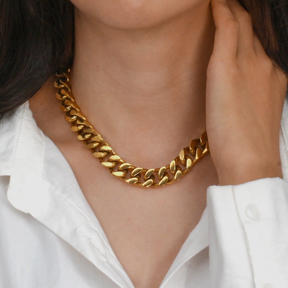 New Trendy Stainless Steel Gold Plated Tarnish Free Cuban Chain