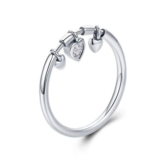 Sterling Silver Glittering Heart Clear CZ ring