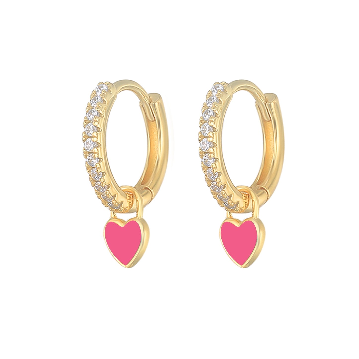 Silver Color Hoop Earrings With Cute Candy Neon Color Enamel Heart Charm Drop Earring