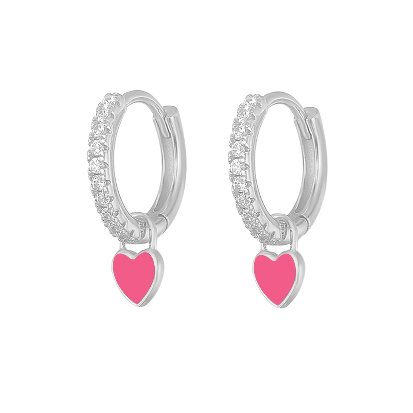 Silver Color Hoop Earrings With Cute Candy Neon Color Enamel Heart Charm Drop Earring