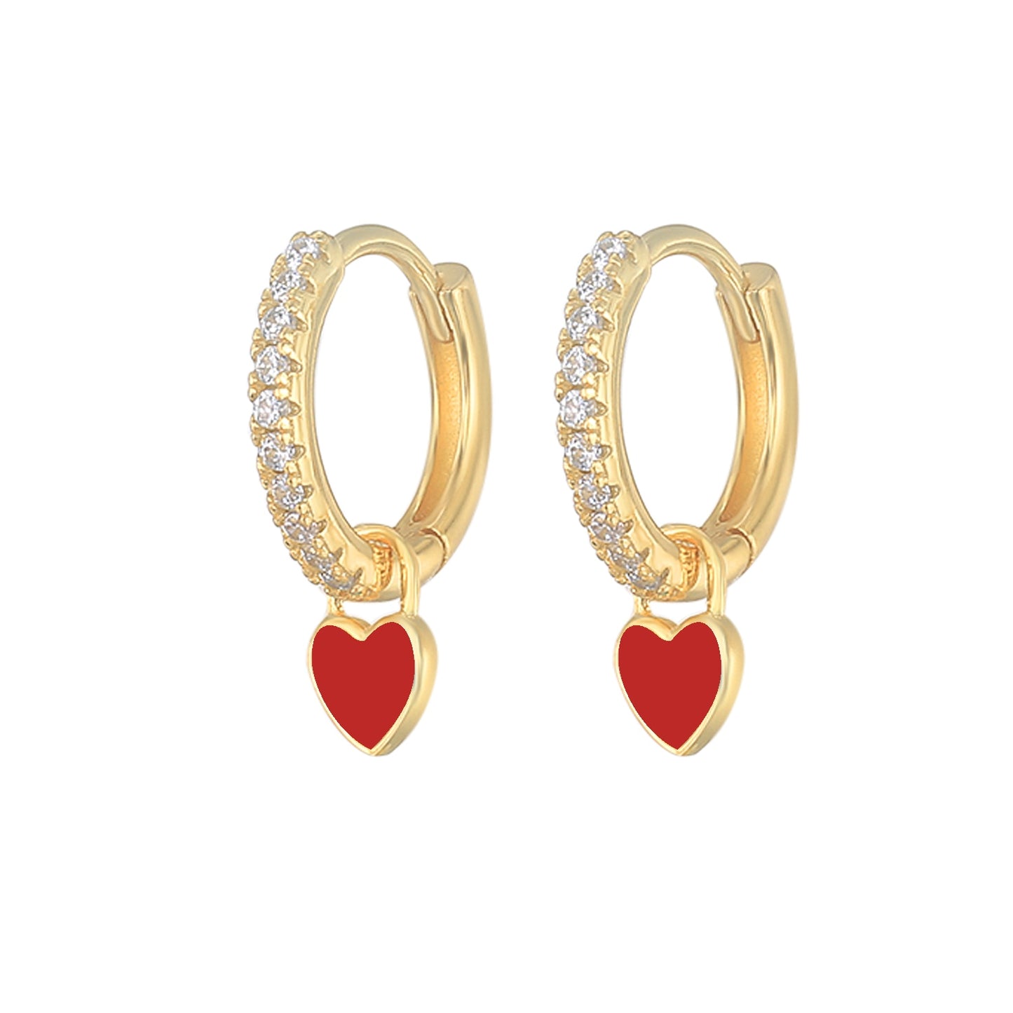 Silver Color Hoop Earrings With Cute Candy Neon Color Enamel Heart Charm Drop Earring