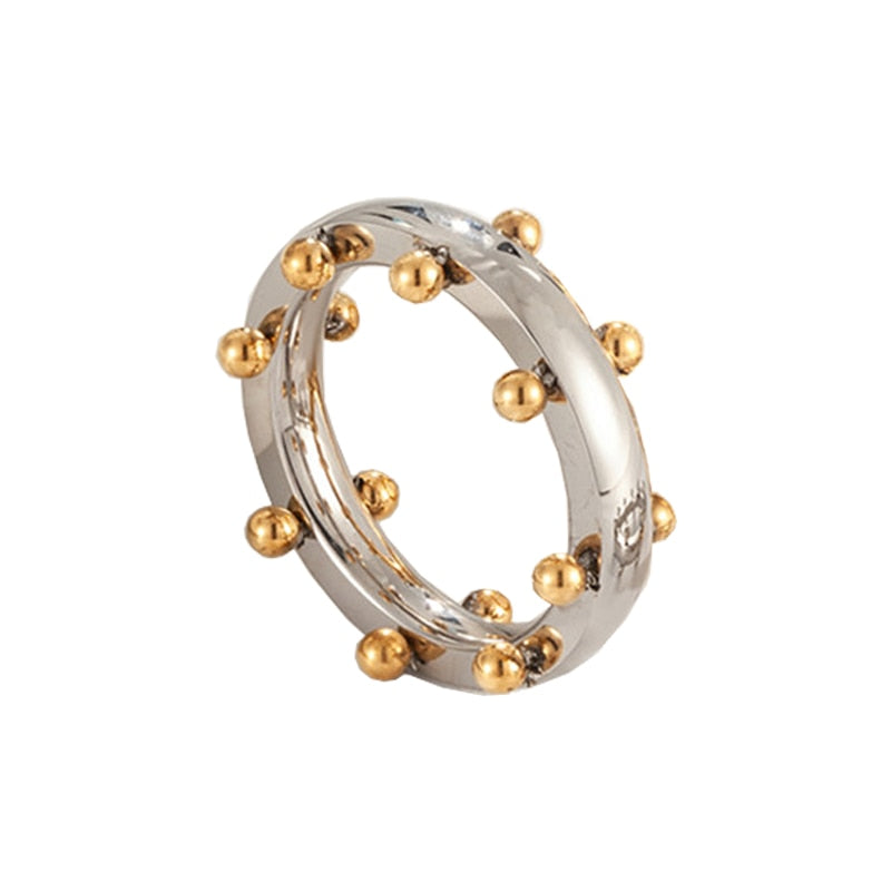 Stainless Steel Bangle & Ring Jewelry Set With Mini Gold spheres