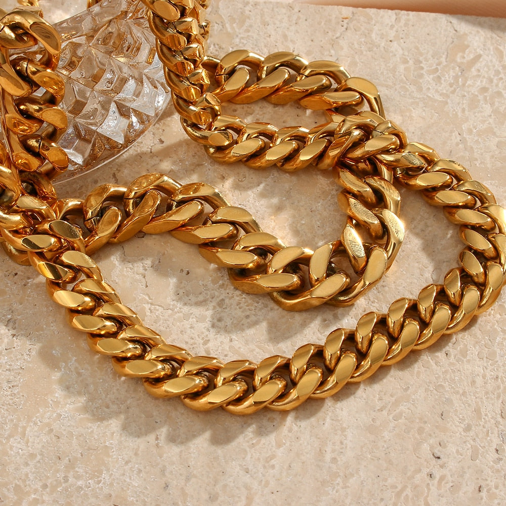 New Trendy Stainless Steel Gold Plated Tarnish Free Cuban Chain