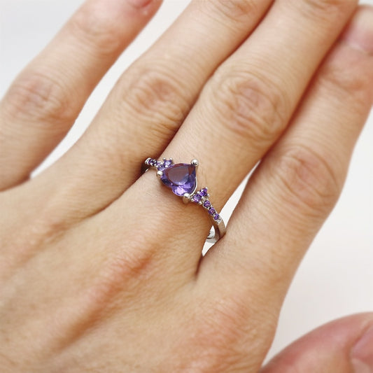 Purple Zircon Heart Shape Crystal Rings Made With Certificate Real Tibetan Silver 925