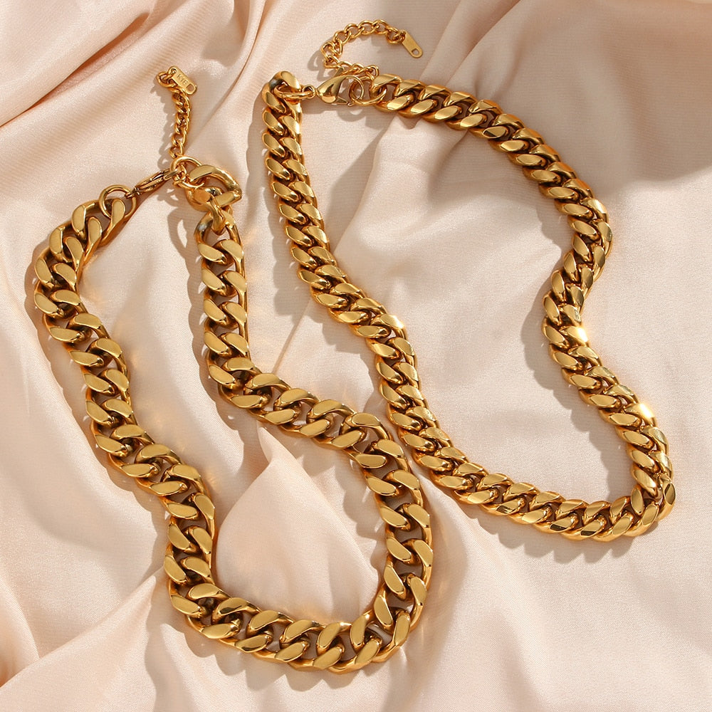 New Trendy Stainless Steel Gold Plated Tarnish Free Cuban Chain