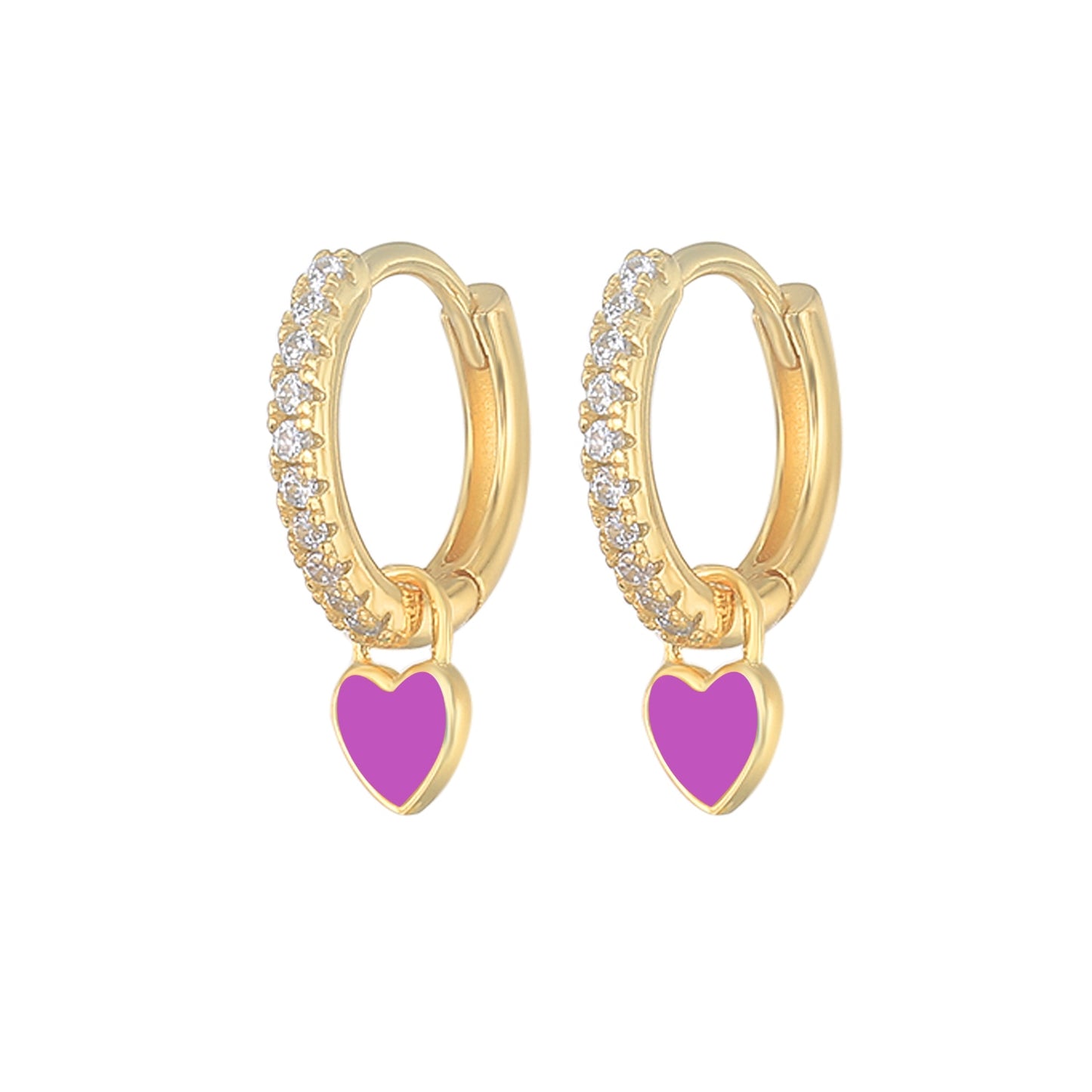 Silver Color Hoop Earrings With Cute Candy Neon Color Enamel Heart Charm Drop Earring