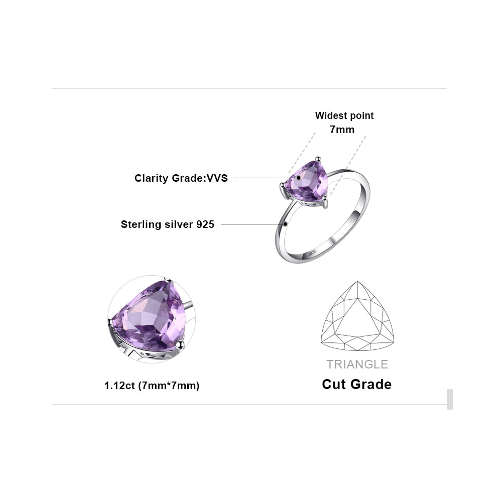 Solitare Triangle 1.1ct Natural Purple Amethyst ring made with 925 Sterling Silver and Rhodium plated - Tarnish risistant