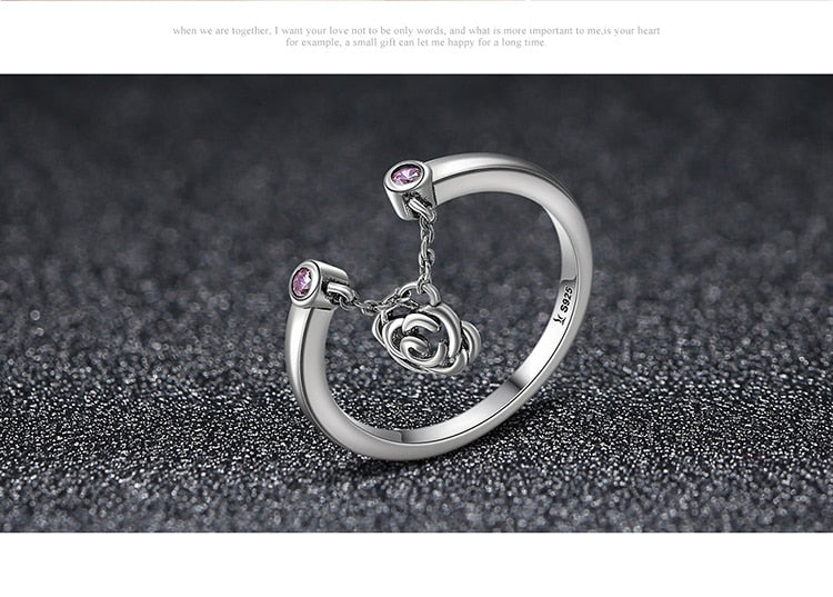 Sterling Silver Chain Adjustable Rings with Clear CZ Star Rings