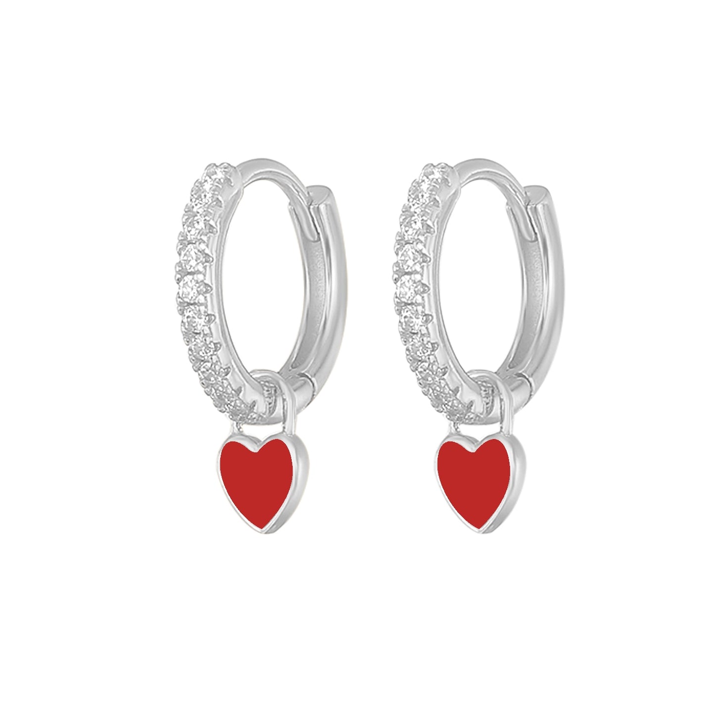 Silver Color Hoop Earrings With Cute Candy Neon Color Enamel Heart Charm Drop Earring