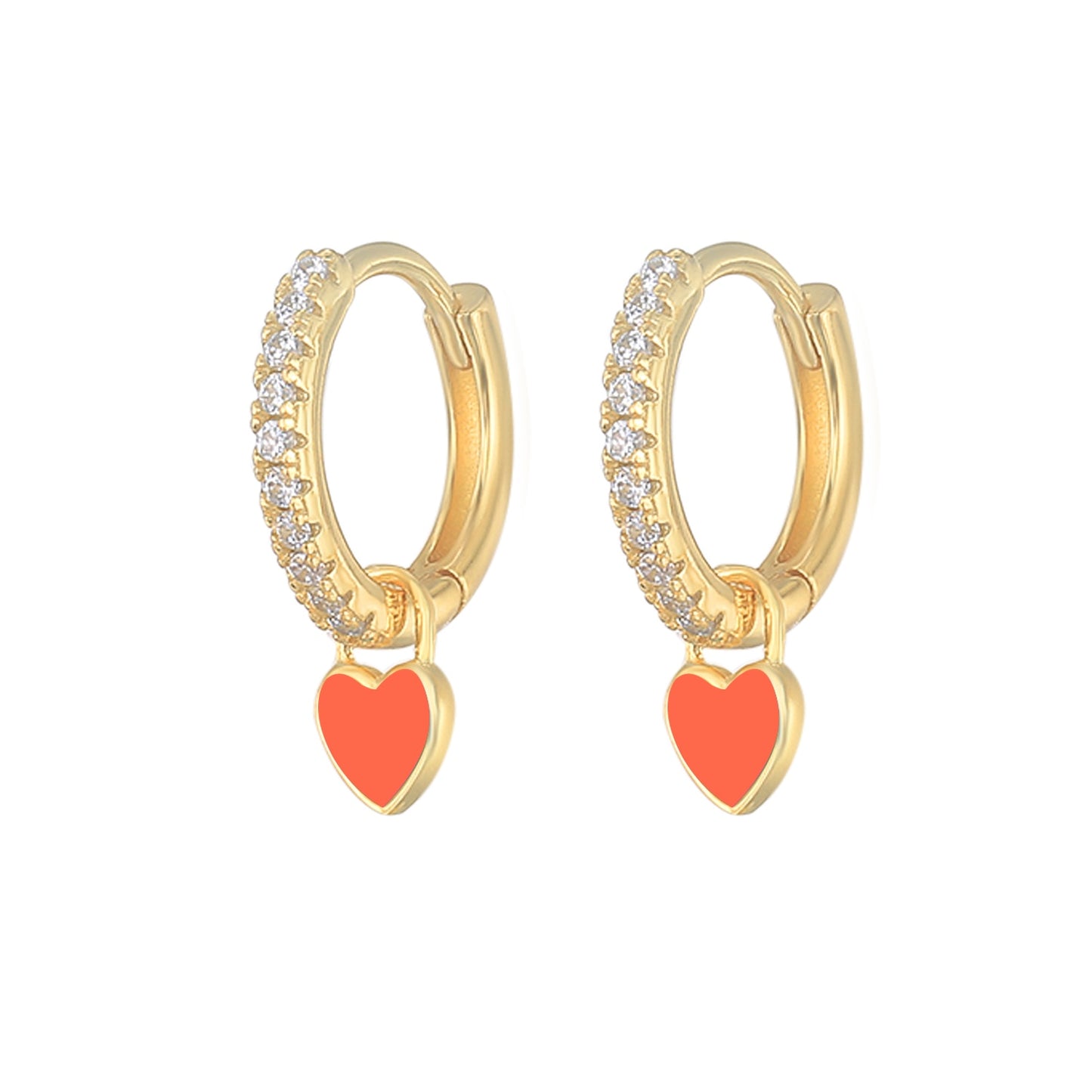 Silver Color Hoop Earrings With Cute Candy Neon Color Enamel Heart Charm Drop Earring