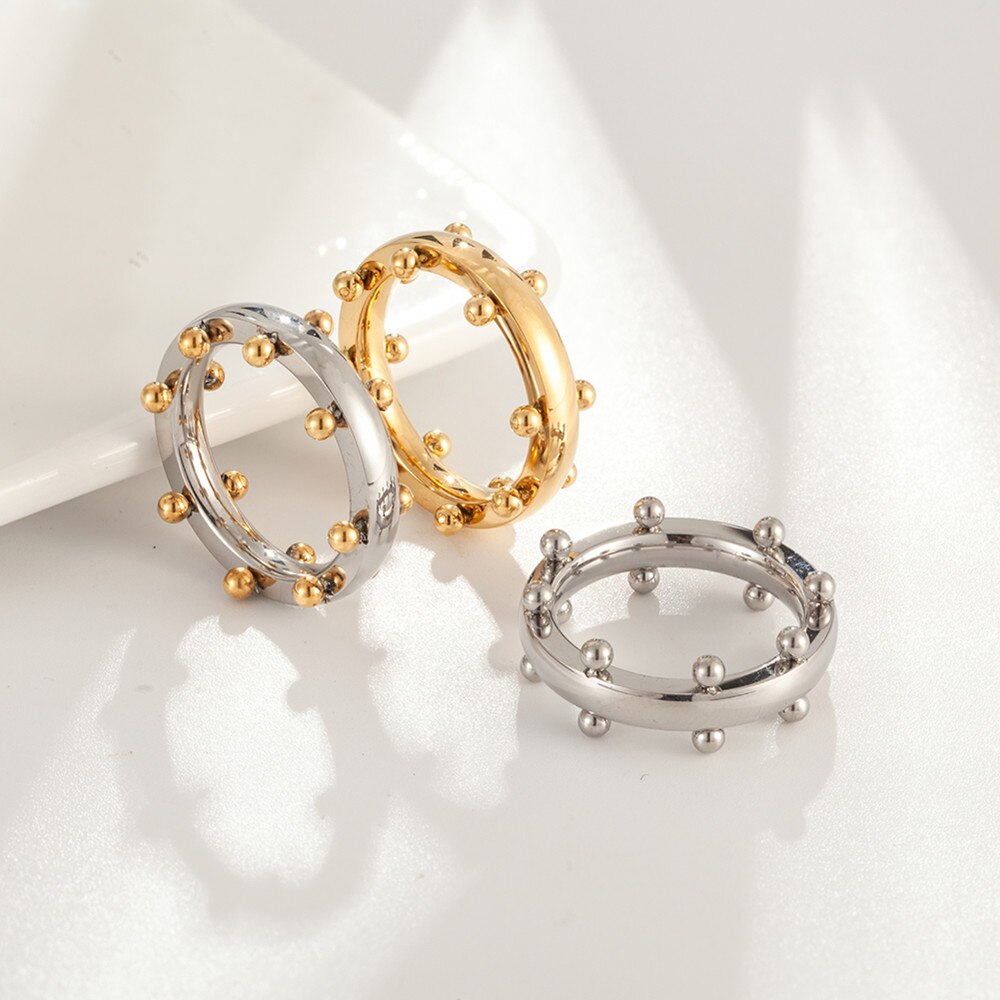 Stainless Steel Bangle & Ring Jewelry Set With Mini Gold spheres