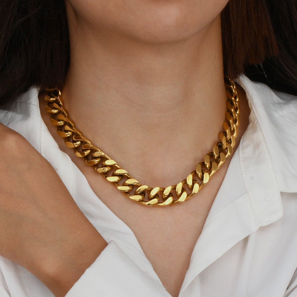 New Trendy Stainless Steel Gold Plated Tarnish Free Cuban Chain