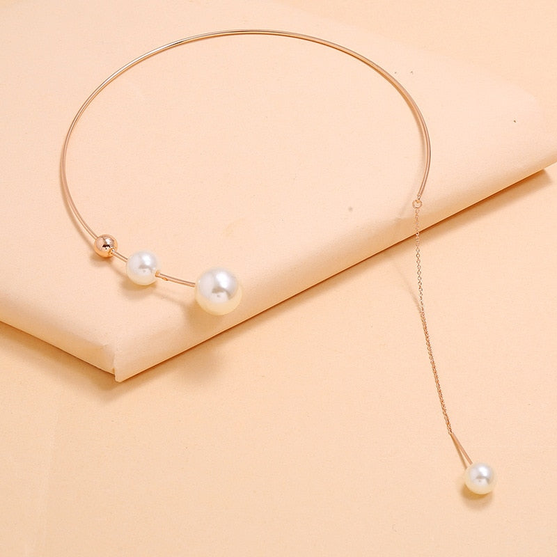 Elegant Big White Imitation Pearl Choker Necklace